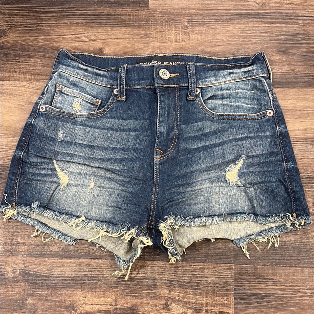Express | Size 2 | Blue Distressed Jean Cutoff Shorts with stretch